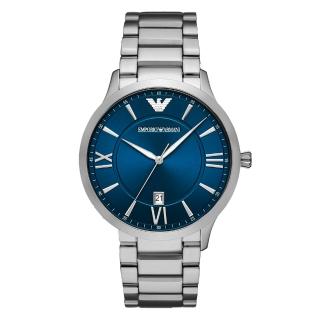 【EMPORIO ARMANI】奢華質感時尚日期腕錶-銀X藍(AR11227)