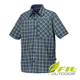 【Fit 維特】男-吸排抗UV格紋撞色短袖襯衫-碳灰 HS1204-75(抗UV/撞色設計/戶外休閒衣著)