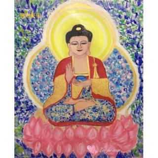 【豐財藝術】Namo Medicine Buddha 藥師琉璃光如來能量真跡油畫(佛像油畫藝術收藏首選)