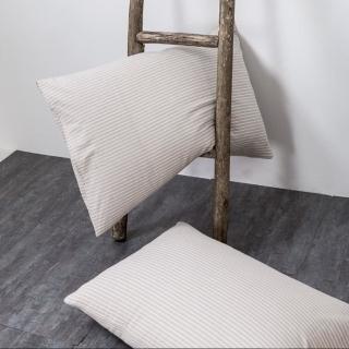 日式水洗棉素色枕頭套1對-米細條紋