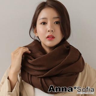 【AnnaSofia】超大寬版披肩圍巾-純色棉麻 現貨(咖啡)