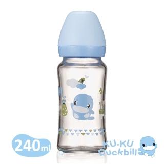 【KU.KU. 酷咕鴨】超矽晶寬口玻璃奶瓶240ml(藍/粉)