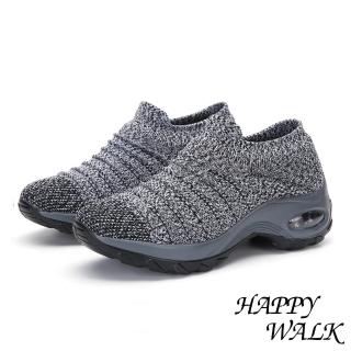 【HAPPY WALK】舒適飛織立體摺線時尚造型氣墊休閒鞋(灰)