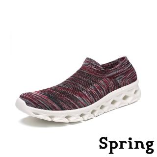 【SPRING】超輕量3D飛織襪套式高彈力刀切大底運動休閒鞋(咖紅)