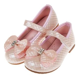 【布布童鞋】菱格紋典雅鑽飾蝴蝶結粉色兒童公主鞋(K9Q997G)