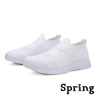 【SPRING】多重飛織拼接透氣網眼超彈力輕量舒適休閒鞋(白)