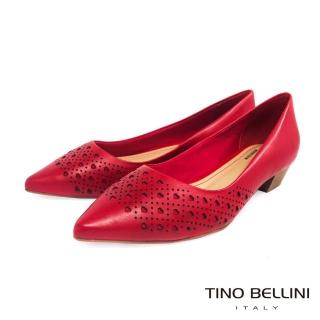 【TINO BELLINI 貝里尼】巴西進口甜美愛心鏤空木紋低跟鞋VI9010(紅)
