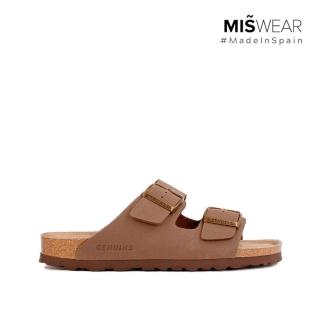 【MISWEAR】男-涼鞋-Genuins 純素皮革軟木雙扣男士涼鞋-深棕