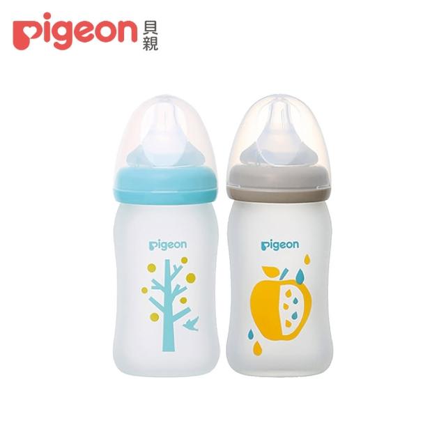 【Pigeon 貝親】矽膠護層寬口玻璃彩繪奶瓶160ml(2款)
