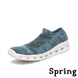 【SPRING】超輕量3D飛織襪套式高彈力刀切大底運動休閒鞋(藍)