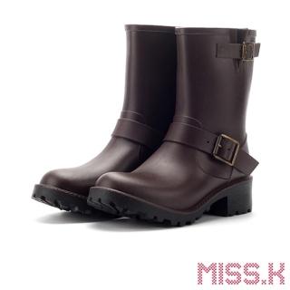 【MISS.K】龐克經典款時尚防滑耐磨機車靴 個性雨靴(棕)