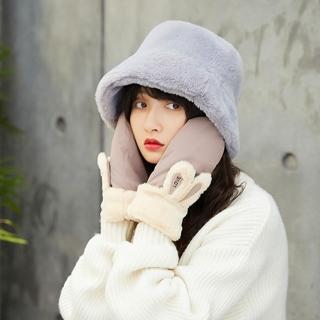 【幸福揚邑】韓版時尚保暖毛絨漁夫帽盆帽平頂帽(深灰)