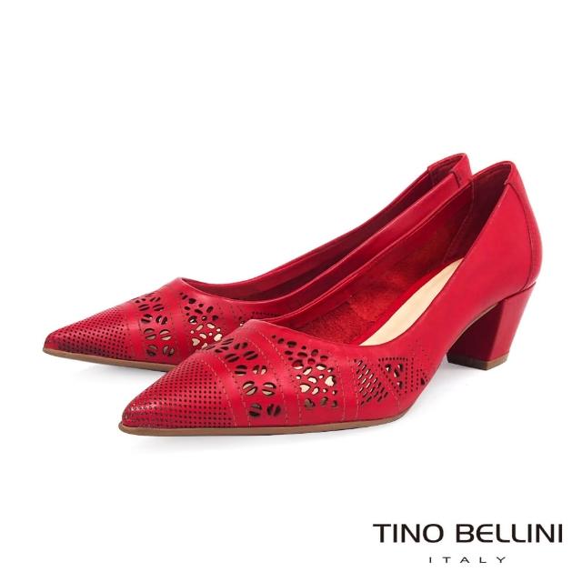【TINO BELLINI 貝里尼】巴西進口典雅幾何鏤空中跟鞋TF9021(紅)