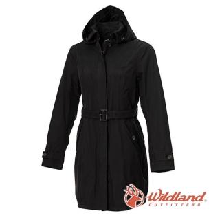 【Wildland 荒野】女 長版防水防風時尚外套-黑色 0A72909-54(長板外套/風衣/保暖外套/連帽外套)