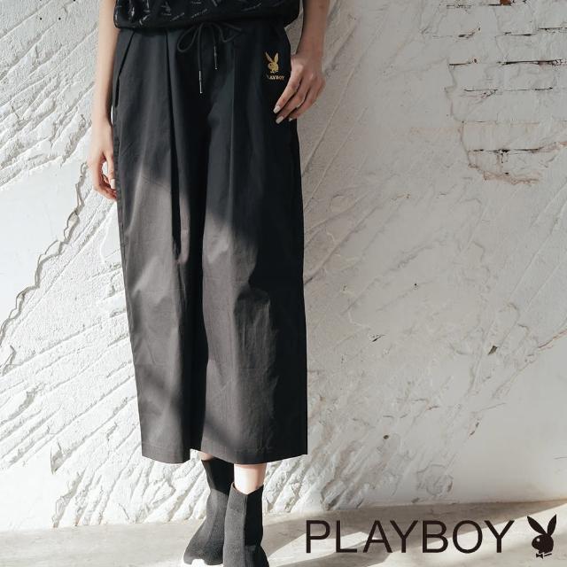 【PLAYBOY】極簡LOGO休閒寬褲(黑色)