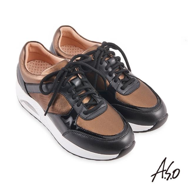 【A.S.O 阿瘦集團】機能休閒 超能耐異材質拼接真皮休閒鞋(古銅)