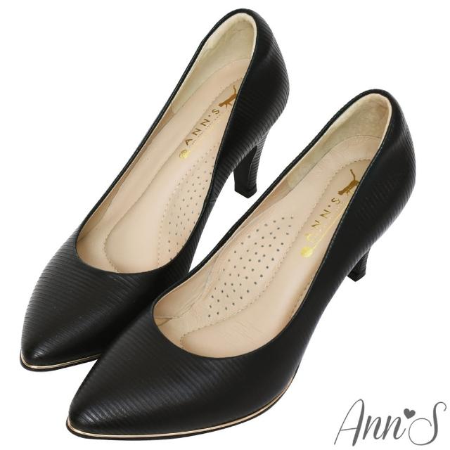 【Ann’S】美腿公式-小羊皮金色夾心尖頭高跟鞋(黑)