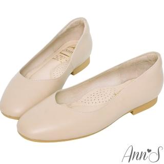 【Ann’S】奶奶鞋-V型小羊皮真皮方頭平底鞋(奶茶杏)