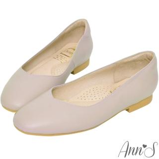 【Ann’S】奶奶鞋-V型小羊皮真皮方頭平底鞋(紫)