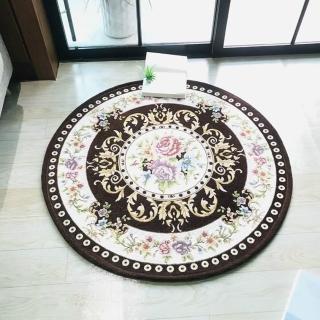 【JEN】圓形歐式緹花客廳玄關臥室地毯地墊90cm棕色