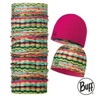【BUFF】兒童POLAR雙層保暖帽+經典頭巾組合 繽紛糖果 BF113459-555-10(遠足/郊遊/露營/兒童保暖配件)