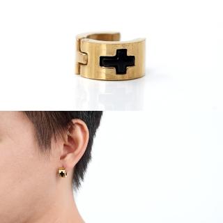 【玖飾時尚】耳環 金色黑十字刻紋耳針(耳針耳環)