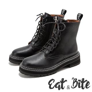 【E&B】復古英倫風時尚車線造型百搭粗跟短靴(黑)