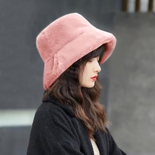 【幸福揚邑】韓版時尚保暖毛絨漁夫帽盆帽平頂帽(粉)