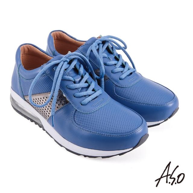 【A.S.O 阿瘦集團】3D超動能沖孔拼接真皮休閒鞋(藍色)