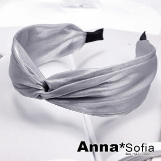 【AnnaSofia】韓式寬髮箍髮飾-光感緞紗交叉結 現貨(藍灰系)