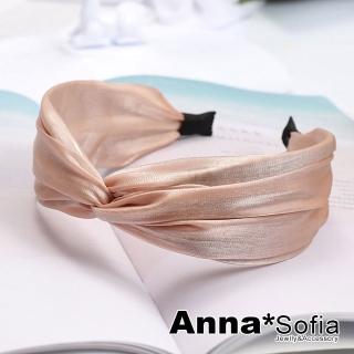 【AnnaSofia】韓式寬髮箍髮飾-光感緞紗交叉結 現貨(粉系)