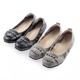 【G.Ms.】MIT系列-流蘇鉚釘牛皮娃娃鞋(灰色/黑色)