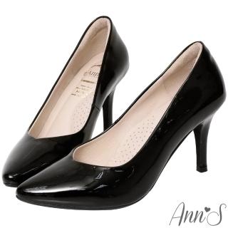 【Ann’S】舒適療癒系-V型美腿綿羊皮尖頭跟鞋8cm(羊漆黑)