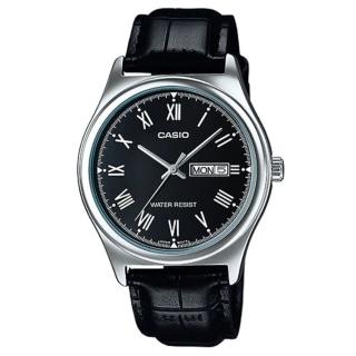 【CASIO 卡西歐】經典英倫復古指針紳士皮帶錶-羅馬黑面(MTP-V006L-1B)