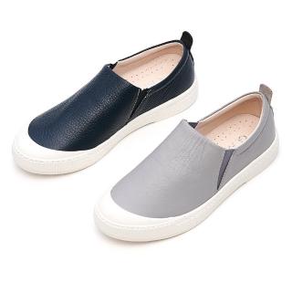 【G.Ms.】MIT系列-無印風極簡造型牛皮樂福鞋(灰色/藍色)