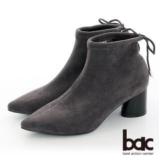 【bac】中性時尚尖頭閃耀彈力布圓錐粗跟短靴(灰色)