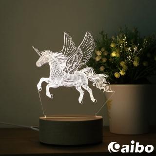 北歐風3D立體造型 LED原木底座USB小夜燈-獨角馬(聖誕節/交換禮物)