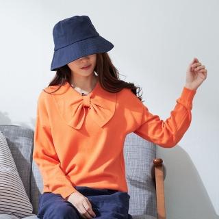 【慢。生活】大蝴蝶結領口設計針織上衣-F(藍/橙)