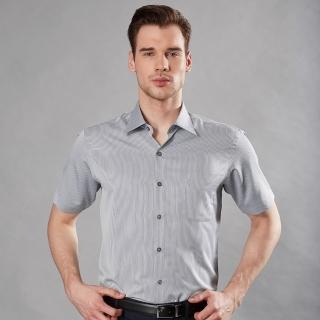 【ROBERTA 諾貝達】台灣製 合身版 吸濕速乾 商務條紋短袖襯衫(灰色)