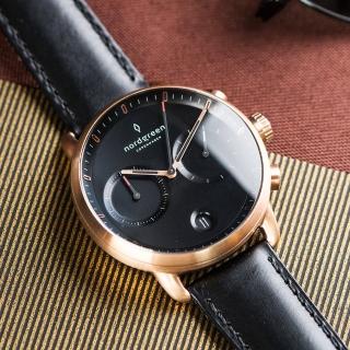 【Nordgreen】ND手錶 先鋒 Pioneer 42mm 玫瑰金殼×黑面 極夜黑真皮錶帶(PI42RGLEBLBL)
