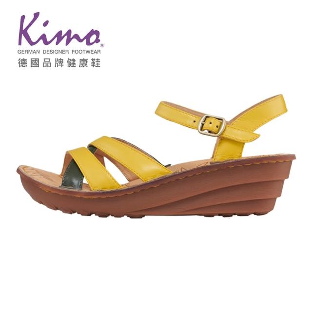 【Kimo】寬楦交叉繫帶手縫涼鞋(芥末黃KBJSF011395)