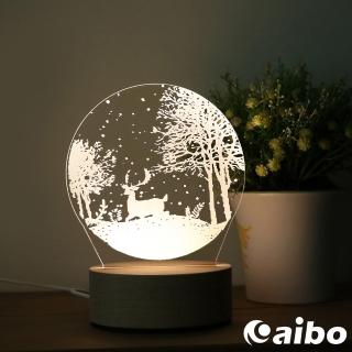 北歐風3D立體造型 LED原木底座USB小夜燈-森林小鹿(聖誕節/交換禮物)