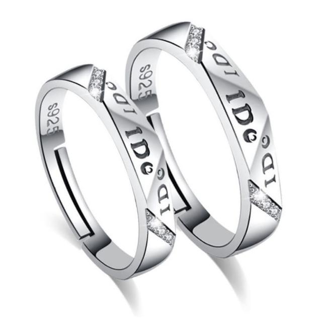 【I.Dear Jewelry】正白K-我願意-I-DO字母情侶造型可調節開口戒指(我願意)