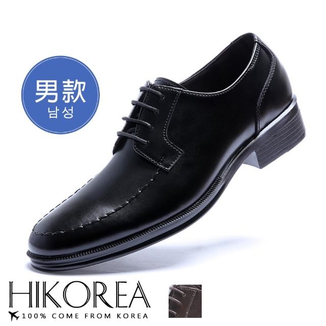 【HIKOREA】韓國空運/版型正常。男款質感皮革縫線設計紳士皮鞋 正裝 厚底 男皮鞋(73-423共2色/現貨+預購)