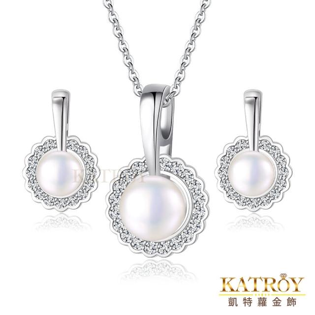 【KATROY】天然珍珠 項鍊耳環套組 5.0 - 8.0 mm  白珍珠 PA9017(銀色款)