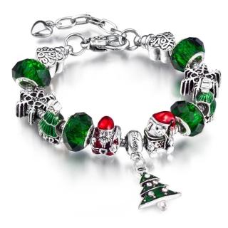 【Jpqueen】快樂時光節耶誕老人熊熊鋯石大孔串珠手鍊(綠色)