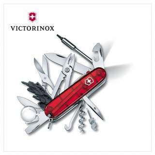 【VICTORINOX 瑞士維氏】瑞士刀 91mm/34用/透紅(1.7925.T)