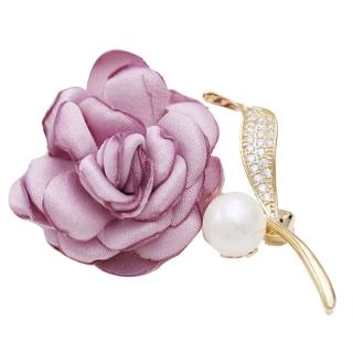 【Jpqueen】手工質感玫瑰花珍珠鋯石胸針別針兩用(3色可選)