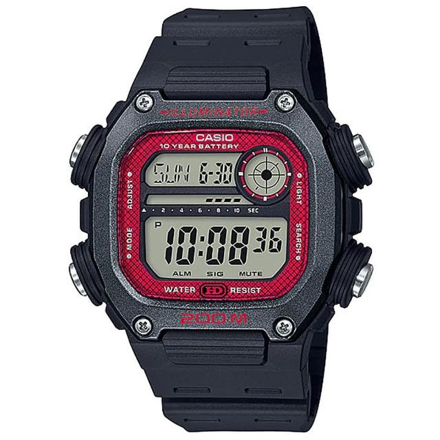 【CASIO 卡西歐】X潮流粗獷方形膠帶電子錶-深灰錶框x紅色錶盤(DW-291H-1B)