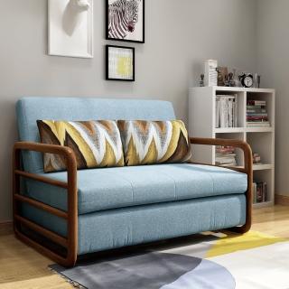 【BODEN】凱西藍色布沙發床/雙人椅/二人座(贈抱枕)
